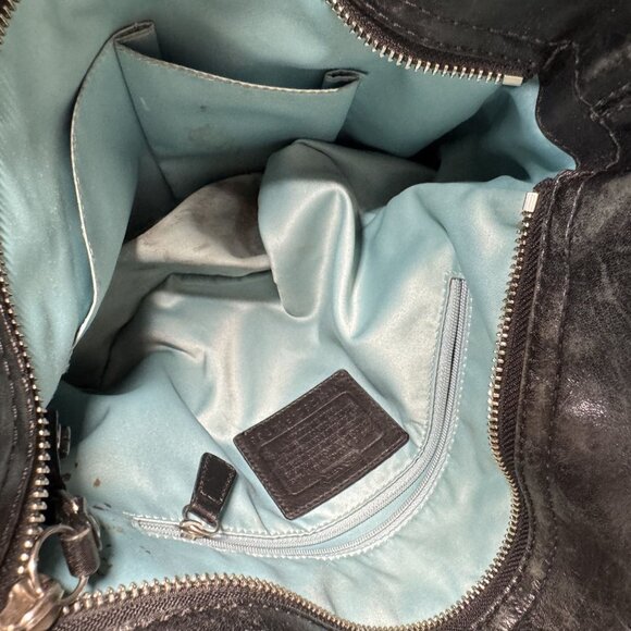 Coach Signature Black & Gray Fabric & Leather Shoulder Bag With Silver-Tone Hard - Picture 4 of 8